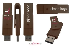Clé USB personnalisée en bois avec clip pivotant