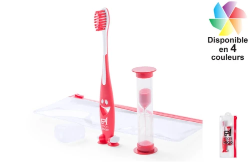 Set brosse à dents publicitaire personnalisé pour enfant Fident avec sablier et trousse de rangement 