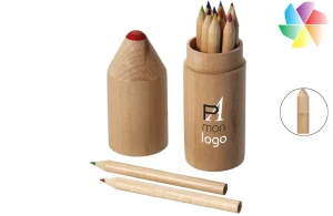 Boîte en forme de crayon avec 12 crayons de couleur en bois