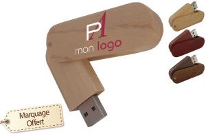 Clé USB personnalisée en bois avec clip rotatif