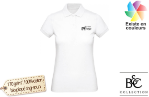 Polo blanc B&C OEKO-TEX® en coton bio pour femme publicitaire personnalisé 