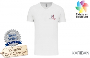 T-shirt blanc col v bio écologique kariban pour homme