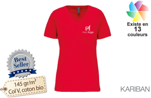 T-shirt col V coton écologique kariban pour femme