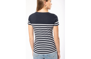 T-shirt marinière col rond en coton Bio pour femme