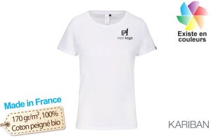 T-shirt made in France blanc Bio pour femme publicitaire personnalisé 