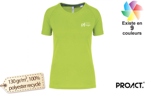T-shirt de sport respirant recyclé bio pour femme publicitaire personnalisé 