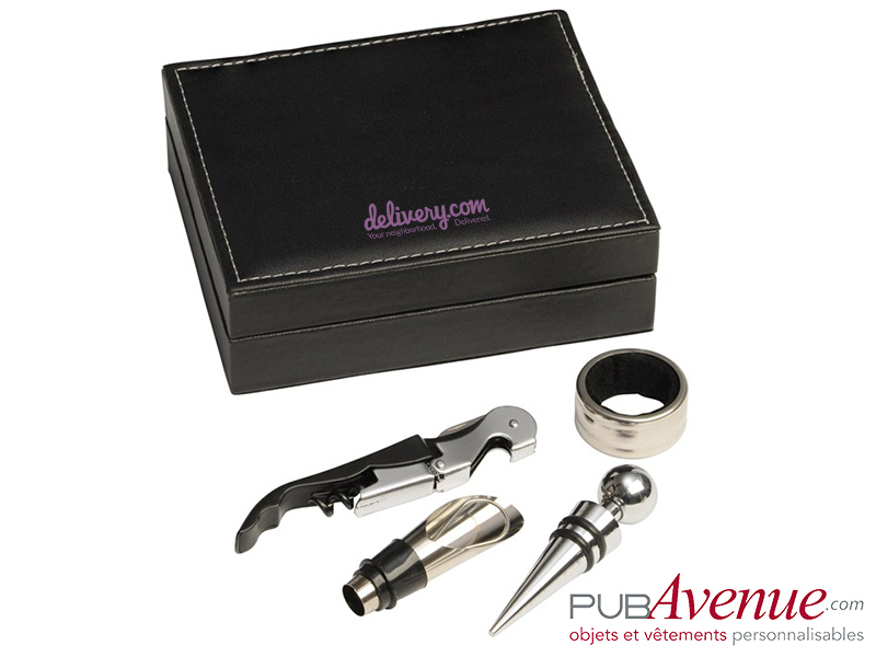 Coffret à vin 4 pièces personnalisé Coffret à vin 4 pièces personnalisé