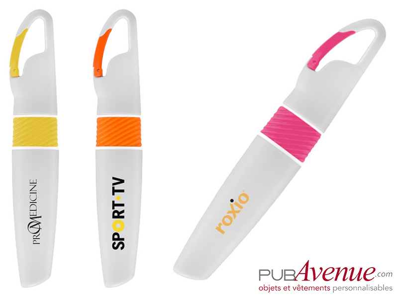 Surligneur mousqueton fluo personnalisé Surligneur mousqueton fluo personnalisé