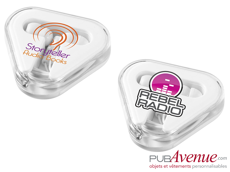 Écouteurs audio publicitaires boîte triangle Écouteurs audio publicitaires boîte triangle