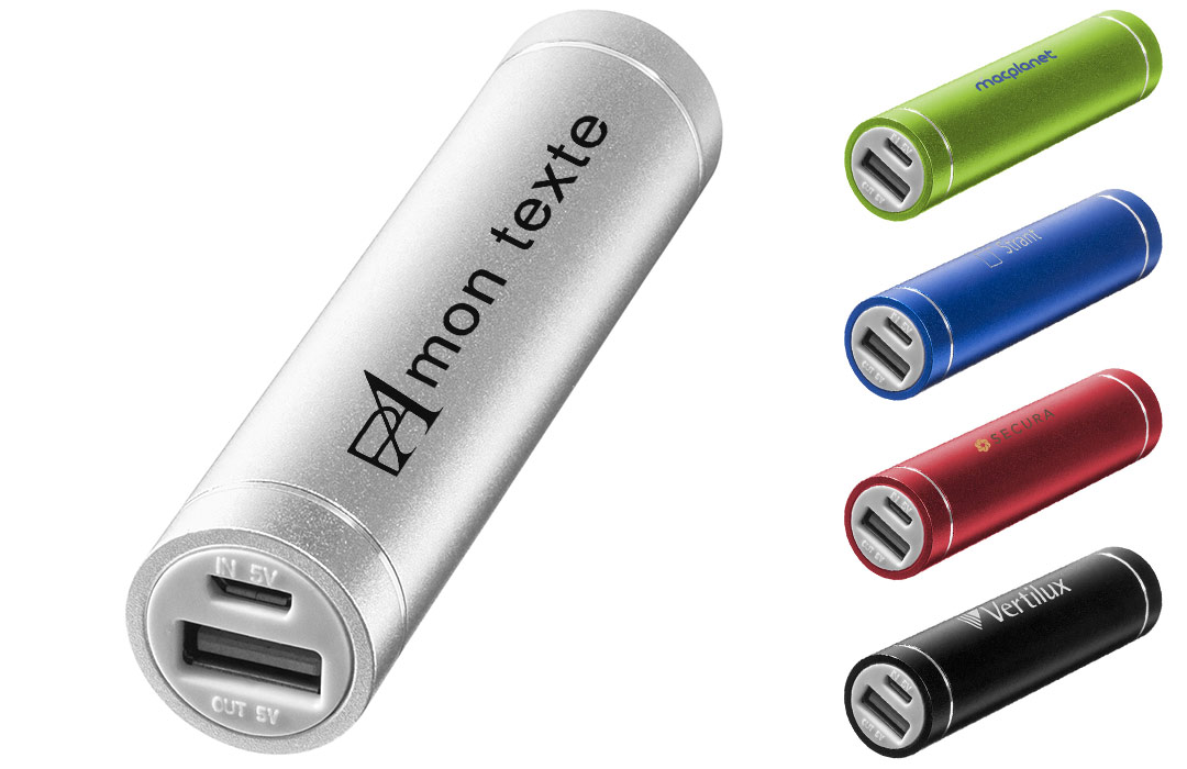 Powerbank de secours alu personnalisé logo texte publicitaire 