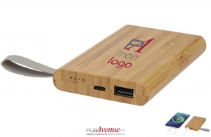 Powerbank en bois personnalisé logo texte publicitaire 