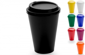 Verre personnalisé publicitaire en plastique coloré avec couvercle 