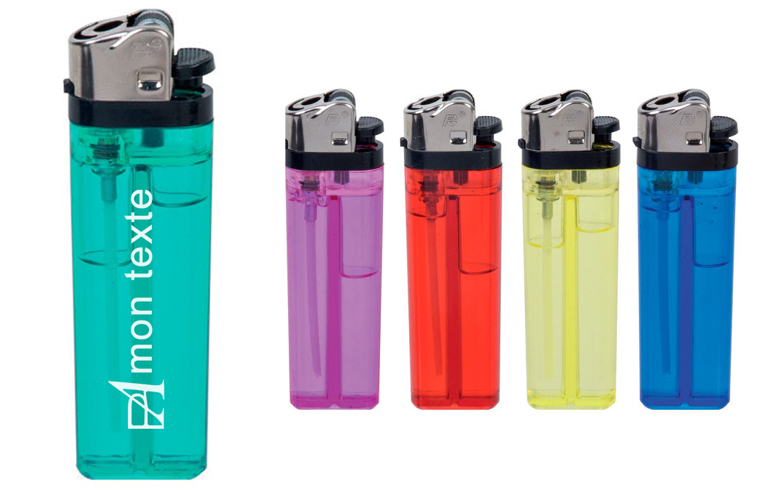 Briquet personnalisé transparent logo texte publicitaire 