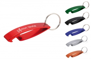 Porte clés personnalisé décapsuleur métal logo texte publicitaire 