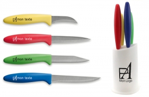 Set 4 couteaux avec support personnalisé logo texte publicitaire 