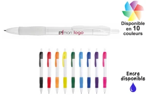 Stylo plastique au corps blanc avec clip et grip couleur zufer