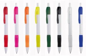 Stylo plastique au corps blanc avec clip et grip couleur zufer