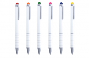 Stylet bille aluminium blanc avec embout coloré à personnaliser pas cher 