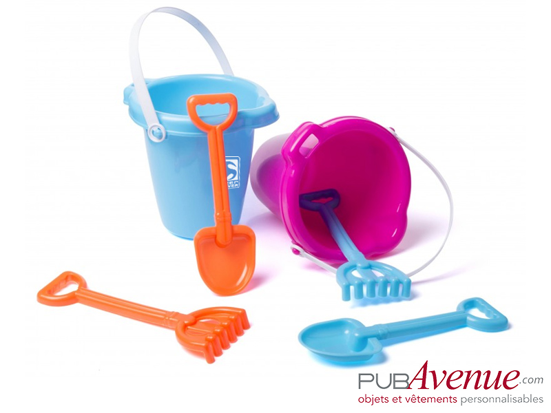Seau râteau et pelle de plage personnalisables Seau râteau et pelle de plage personnalisables