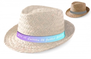 Chapeau mariage personnalisé en paille pour cadeau invité pas cher 