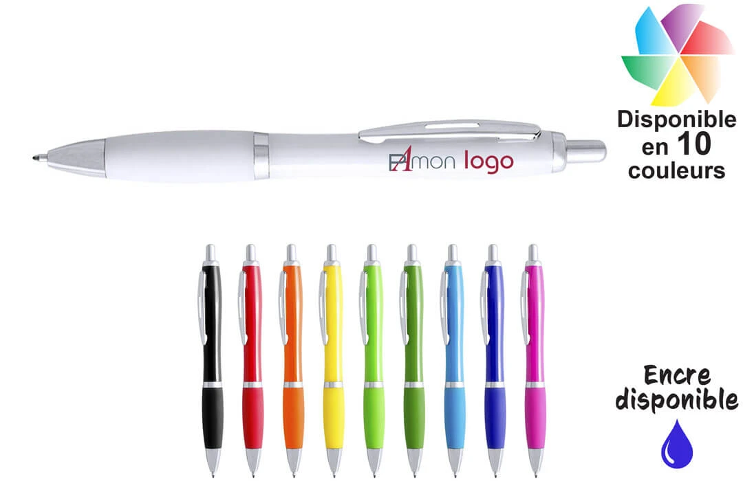 Stylo plastique personnalisé coloré antidérapant avec clip Slim