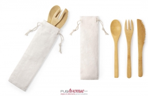 Ensemble de 3 couverts set à repas en bambou naturel