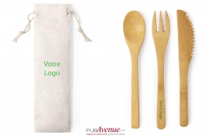 Ensemble de 3 couverts set à repas en bambou naturel