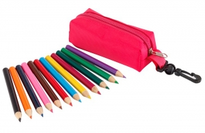 Trousse personnalisable rose avec 12 crayons de couleurs