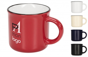 Tasse retro personnalisé mug vintage métal logo texte publicitaire 