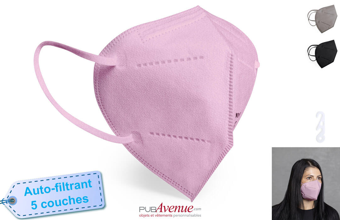 Masque FFP2 de protection covid en couleur Rose, Bleu, Noir, Gris