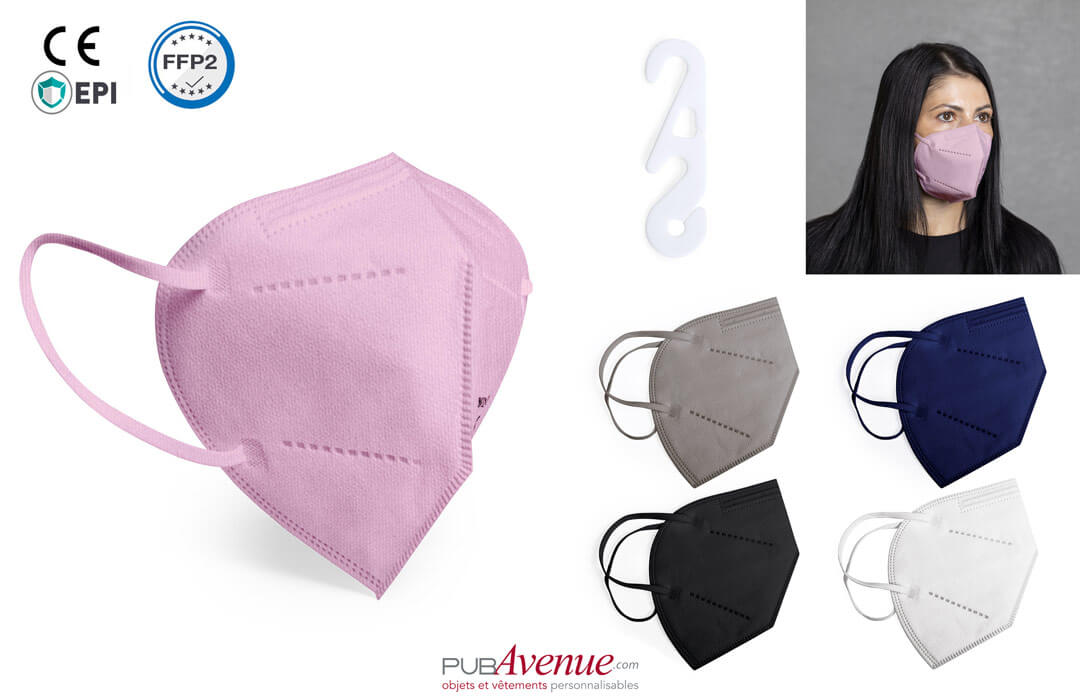 Masque FFP2 de protection covid en couleur Rose, Bleu, Noir, Gris