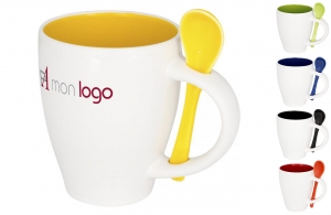 Tasse en céramique mug avec cuillère publicitaire personnalisable pas cher 