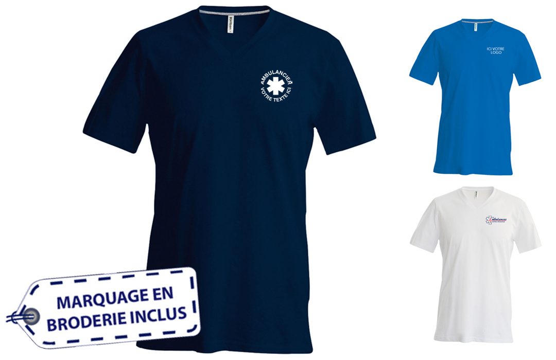 T-shirt ambulancier homme col V personnalisé pas cher