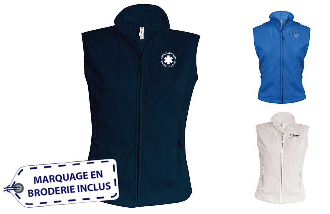 Gilet polaire femme sans manche pour ambulancier personnalisé pas cher