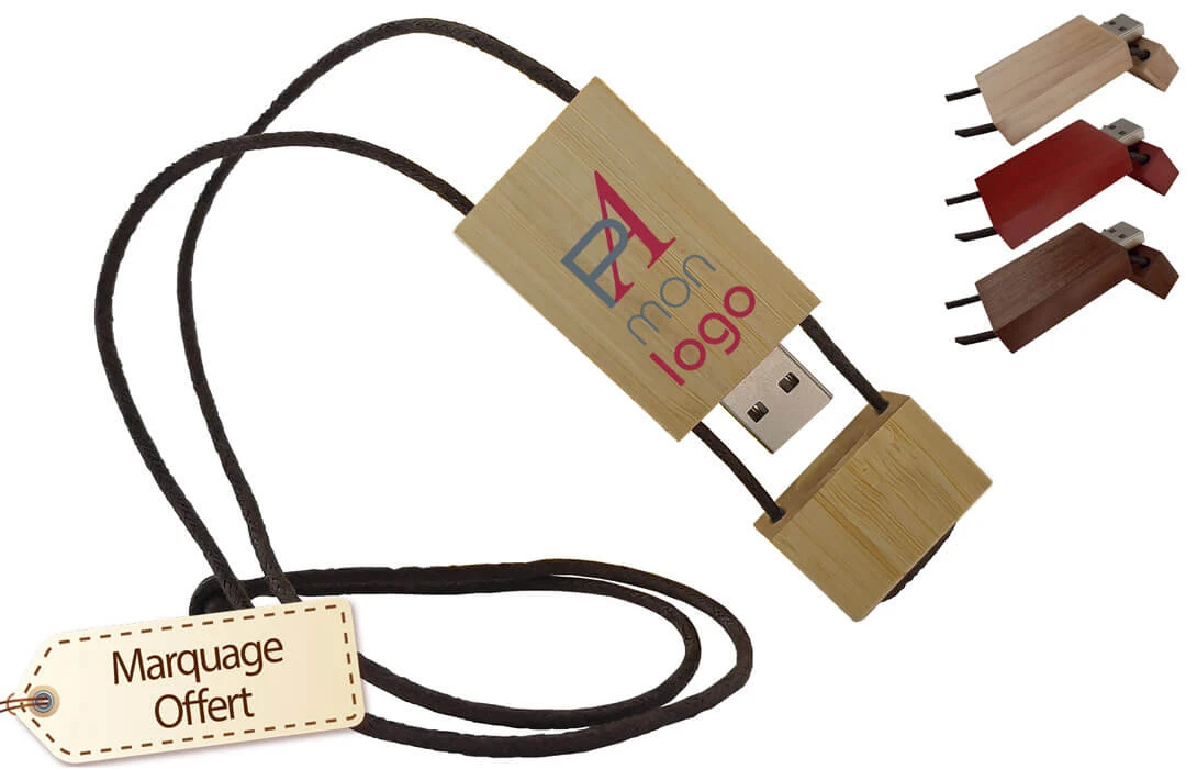 Clé USB en bois avec cordon cuir