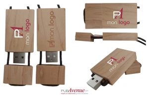 Clé USB personnalisée en bois avec cordon cuir