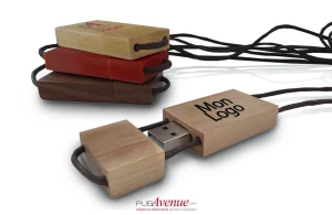 Clé USB personnalisée en bois avec cordon cuir