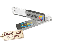 Clé USB cristal verre et métal alu publicitaire personnalisée pas chère 