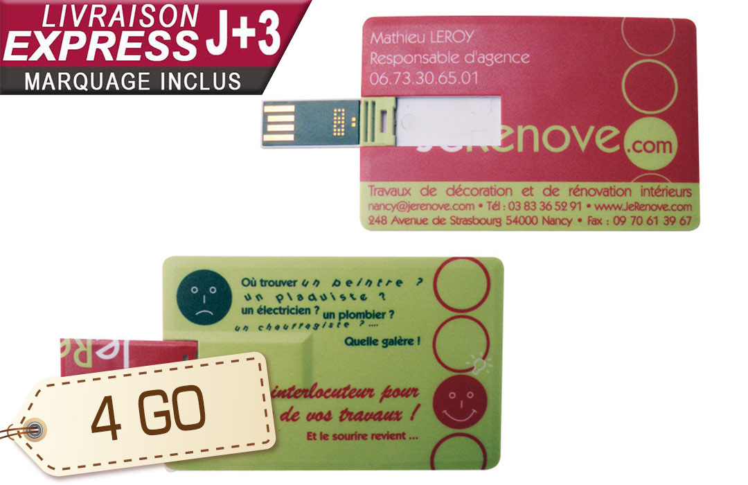Clé USB publicitaire personnalisée express carte 4GO livraison rapide 
