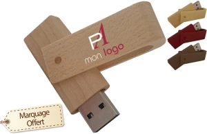 Clé USB personnalisée en bois avec clip pivotant