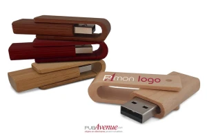 Clé USB personnalisée en bois avec clip pivotant