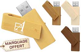 Clé USB personnalisée en bois avec clip pivotant