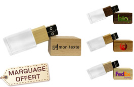 Clé USB cristal verre et bois publicitaire personnalisée pas chère 