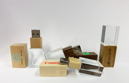Clé USB personnalisée cristal en verre et bois