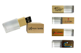 Clé USB personnalisée cristal en verre et bois