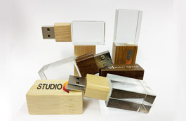 Clé USB cristal, verre et bois