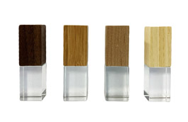 Clé USB personnalisée cristal en verre et bois