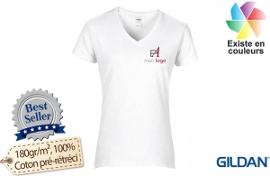 Tee shirt femme col V blanc à personnaliser avec logo 