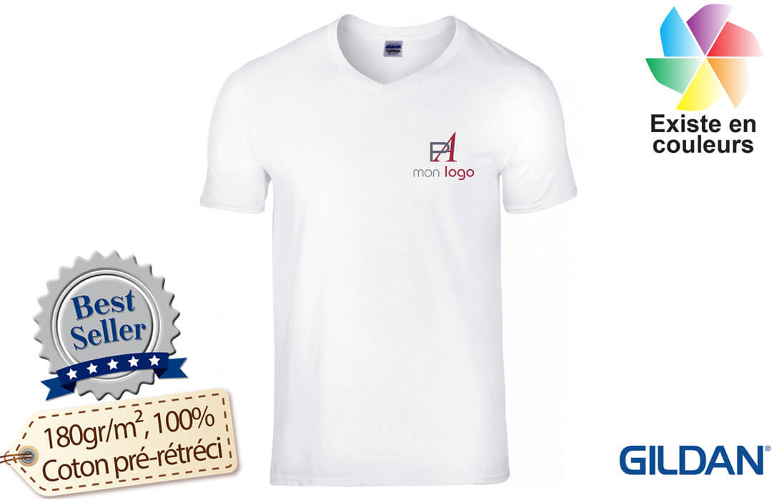 T-shirt col V blanc homme business personnalisé avec logo