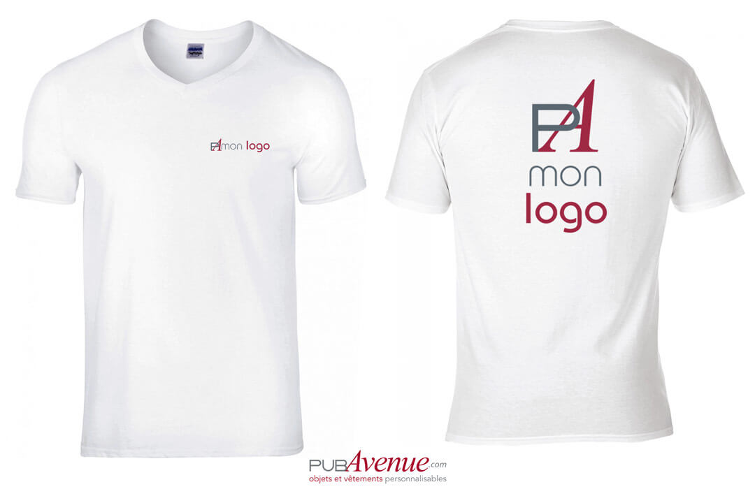 T-shirt col V blanc homme business personnalisé avec logo